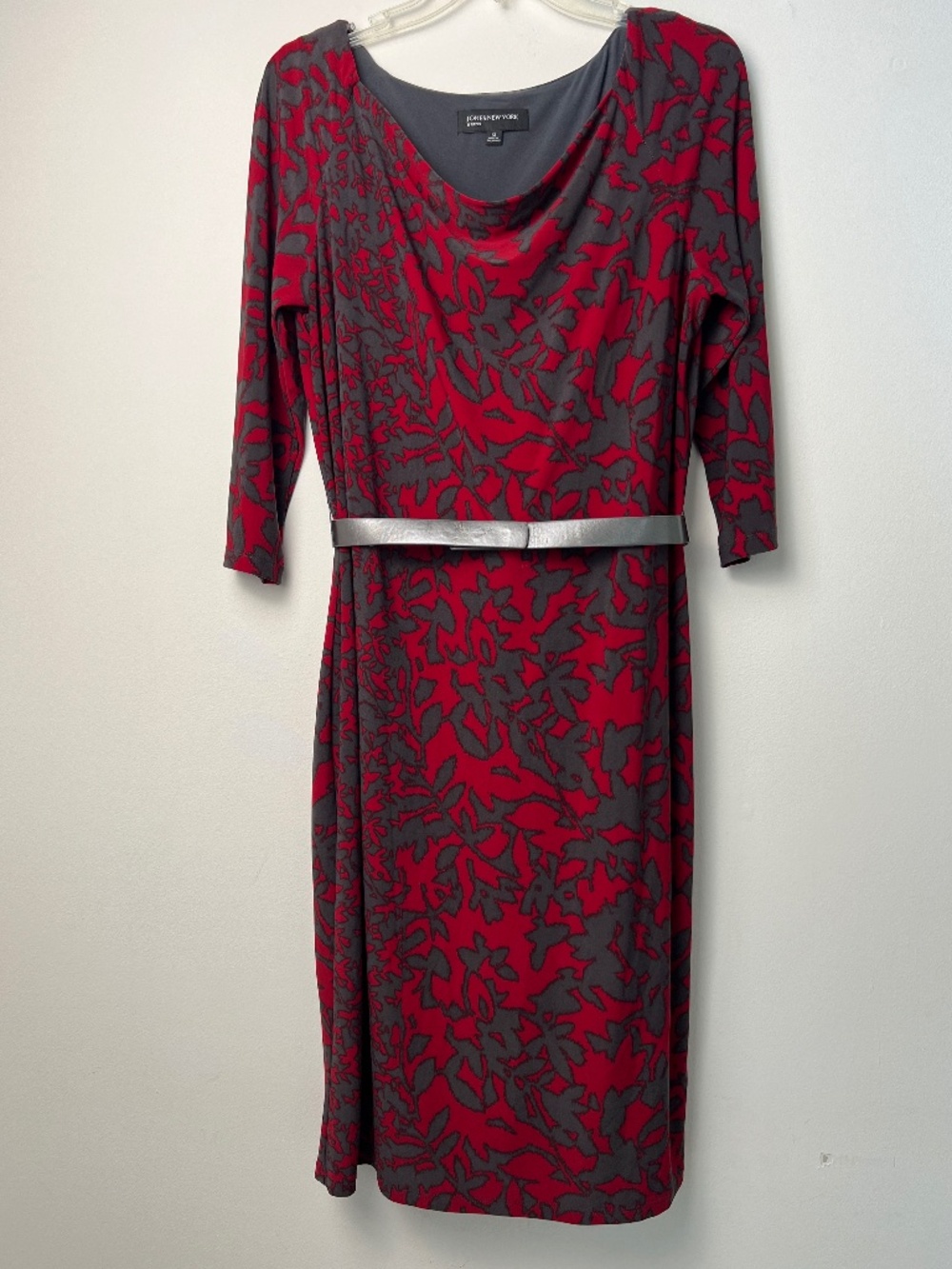 Jones New York Red & Charcoal Gray Floral Print Sheath Dress Size 12 - Picture 2 of 10
